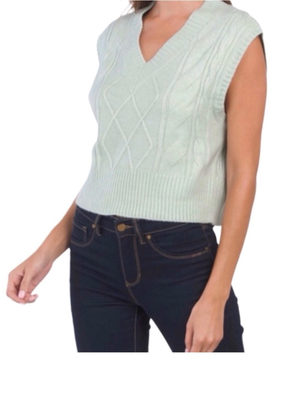 Sincerely Jules V-Neck Cable Knit Crop Vest (NWT) (Size: Medium)